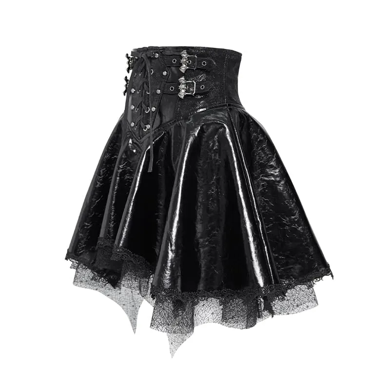 Punk-Rock für Damen mit Schnürung, Fledermaus-Motiv und asymmetrischem Design, schwarz
