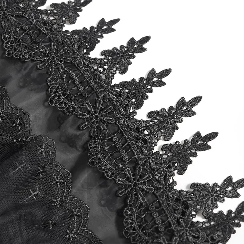 Gothic-Damenbluse mit Schnürung, Ketten, Cut-outs und ausgestellten Ärmeln