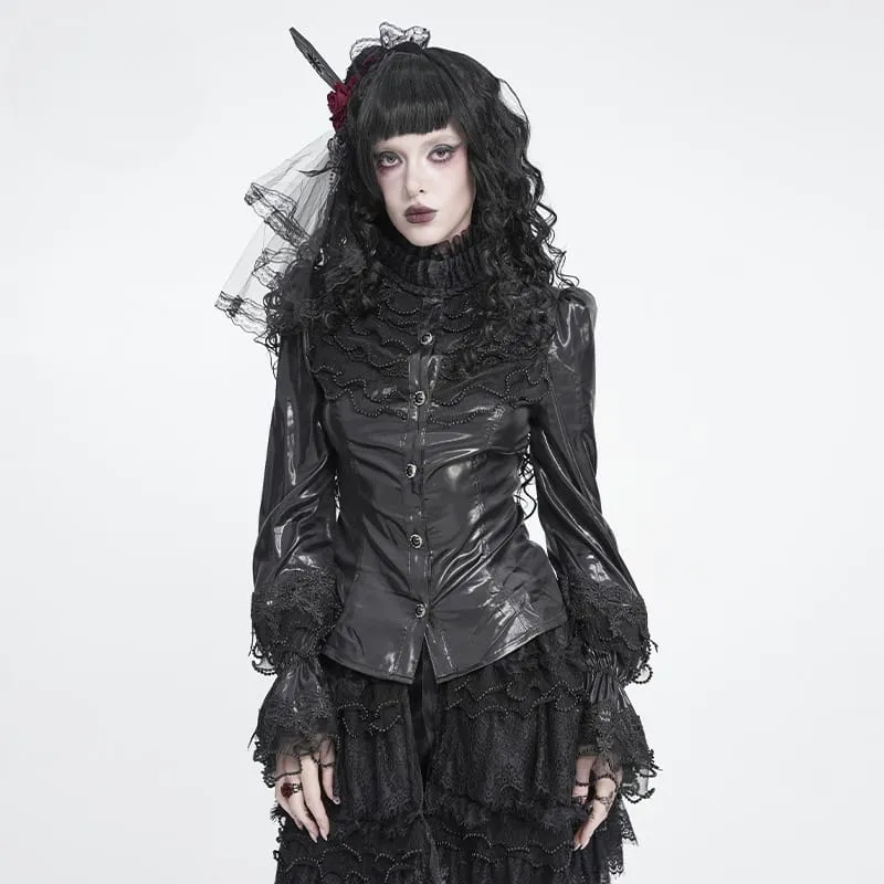 Gothic-Damenbluse mit Schnürung, Puffärmeln und ausgestellten Ärmeln