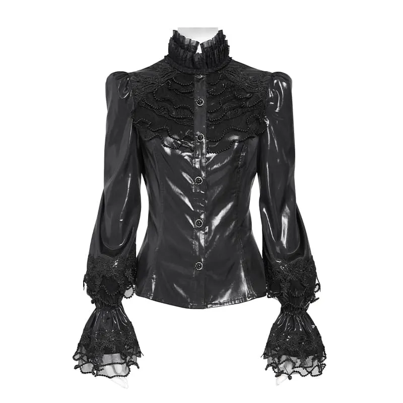 Gothic-Damenbluse mit Schnürung, Puffärmeln und ausgestellten Ärmeln