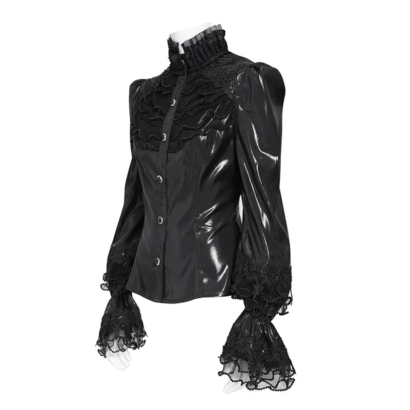 Gothic-Damenbluse mit Schnürung, Puffärmeln und ausgestellten Ärmeln