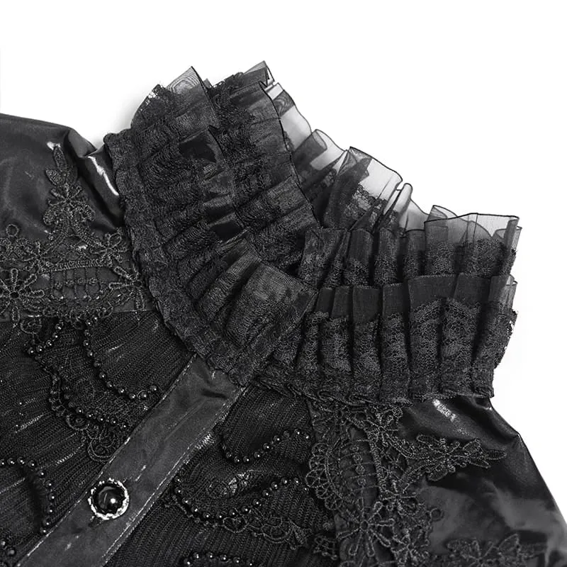 Gothic-Damenbluse mit Schnürung, Puffärmeln und ausgestellten Ärmeln