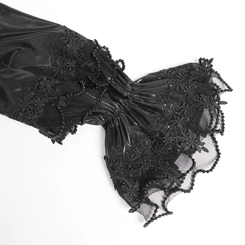 Gothic-Damenbluse mit Schnürung, Puffärmeln und ausgestellten Ärmeln