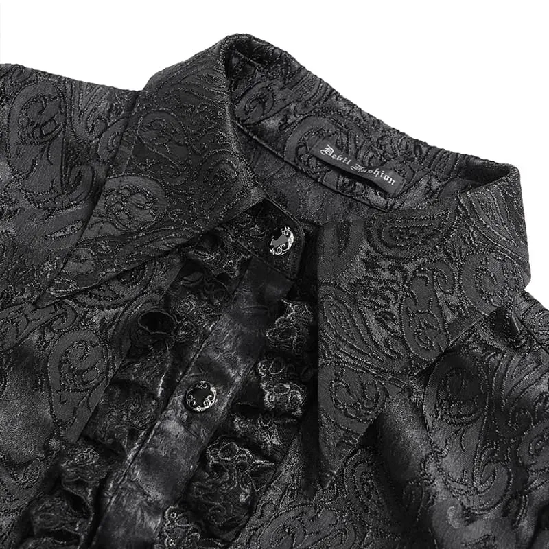 Schwarze Gothic-Jacquard-Bluse mit Schwalbenschwanzärmeln und Kragen mit Schleife für Damen