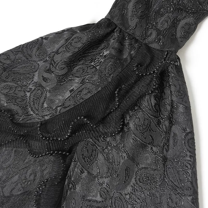 Schwarze Gothic-Jacquard-Bluse mit Schwalbenschwanzärmeln und Kragen mit Schleife für Damen