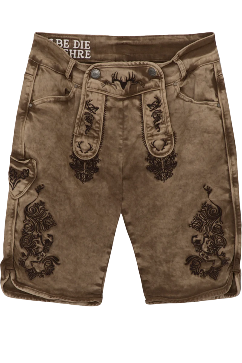 Herren Jeansbermuda 'Lederhosenlook' bestickt
