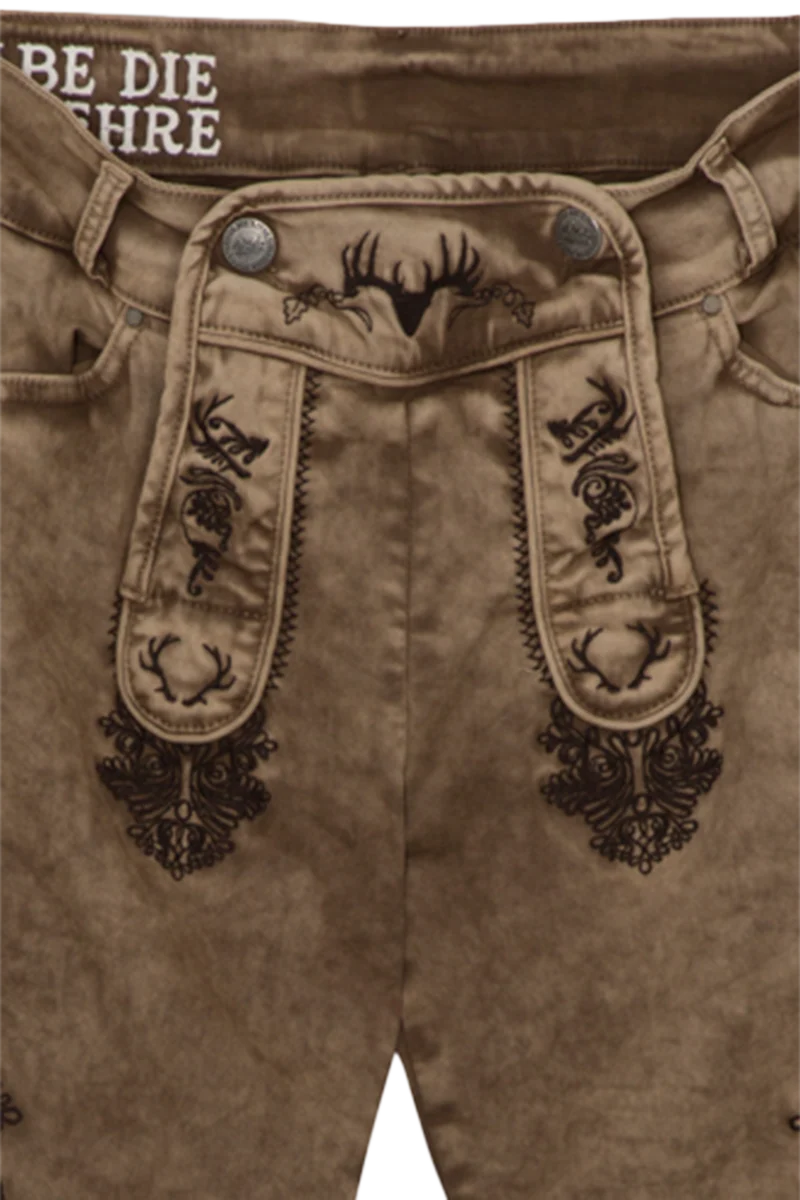 Herren Jeansbermuda 'Lederhosenlook' bestickt