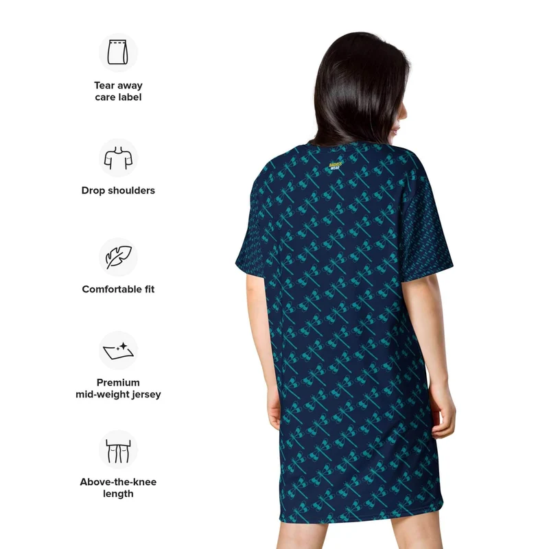 Stylish T-Shirt Dress with Dragonfly Pattern