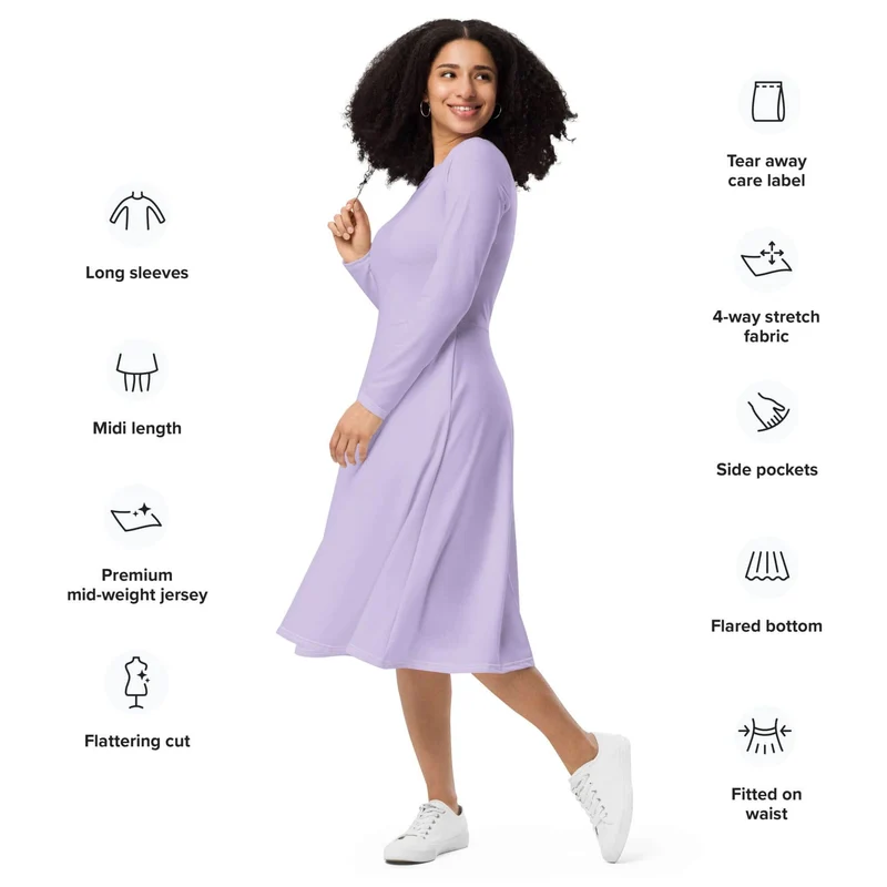 Lavender Midi Dress with Pockets: Softness and Modern Effortless Elegance.