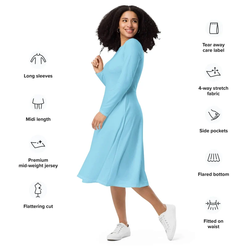 Light Blue Midi Dress with Pockets – Freshly Stylish Comfort!