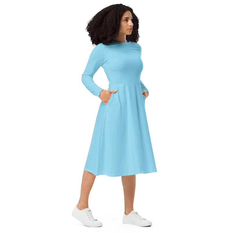 Light Blue Midi Dress with Pockets – Freshly Stylish Comfort!