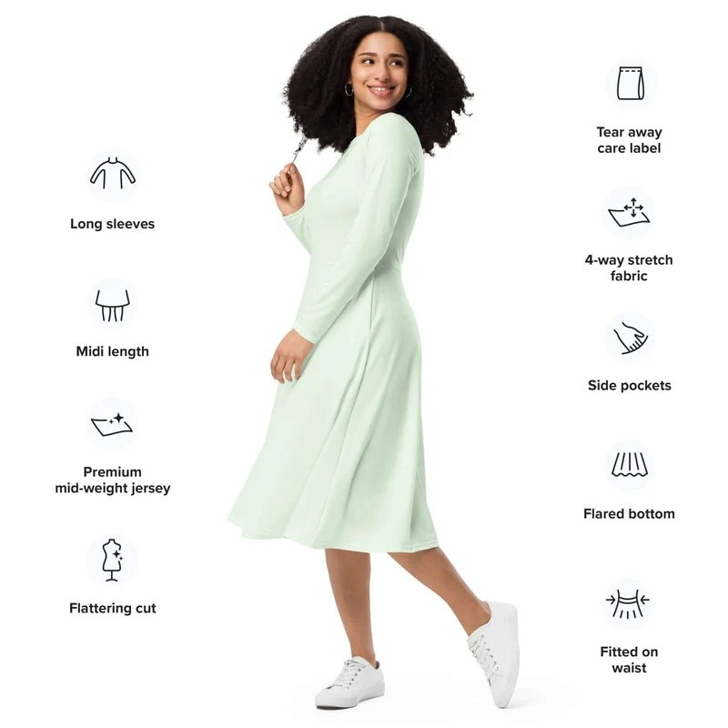 Mint Green Midi Dress with Pockets: Natural Beauty and Carefree Freedom.