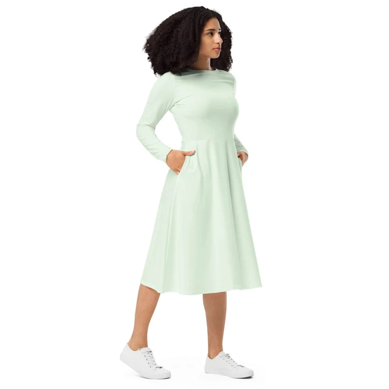 Mint Green Midi Dress with Pockets: Natural Beauty and Carefree Freedom.