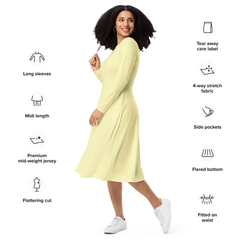Pastel Yellow Midi Dress with Pockets: A Light and Bright Choice for Every Occasion.