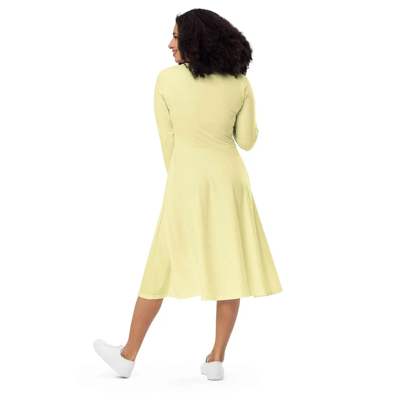 Pastel Yellow Midi Dress with Pockets: A Light and Bright Choice for Every Occasion.