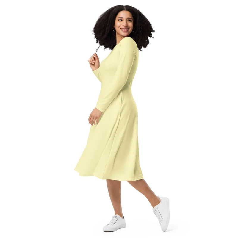 Pastel Yellow Midi Dress with Pockets: A Light and Bright Choice for Every Occasion.