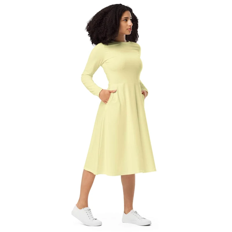 Pastel Yellow Midi Dress with Pockets: A Light and Bright Choice for Every Occasion.