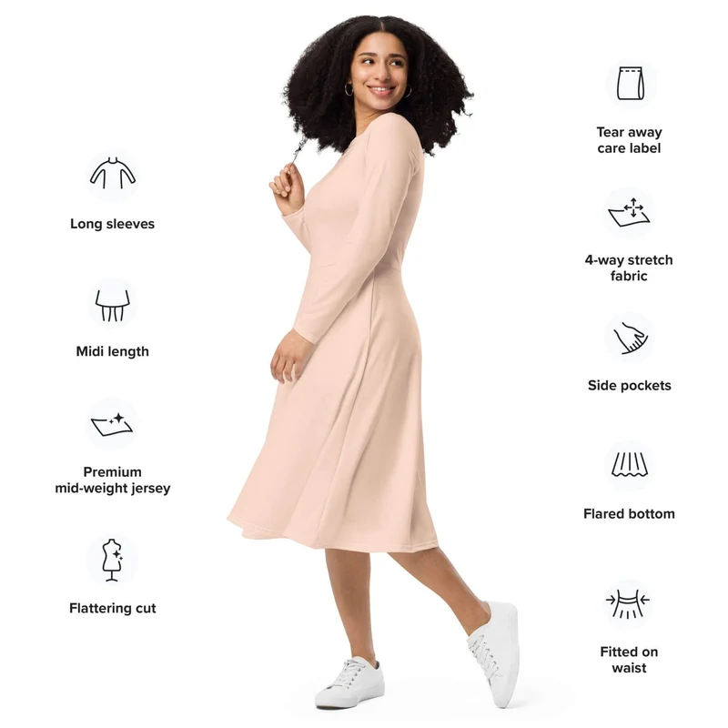 Peach Midi Dress with Pockets: Soft Elegance and Everyday Comfort.