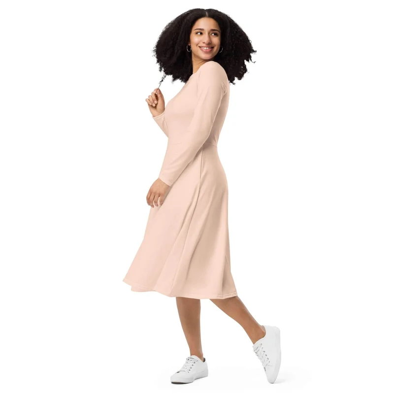 Peach Midi Dress with Pockets: Soft Elegance and Everyday Comfort.