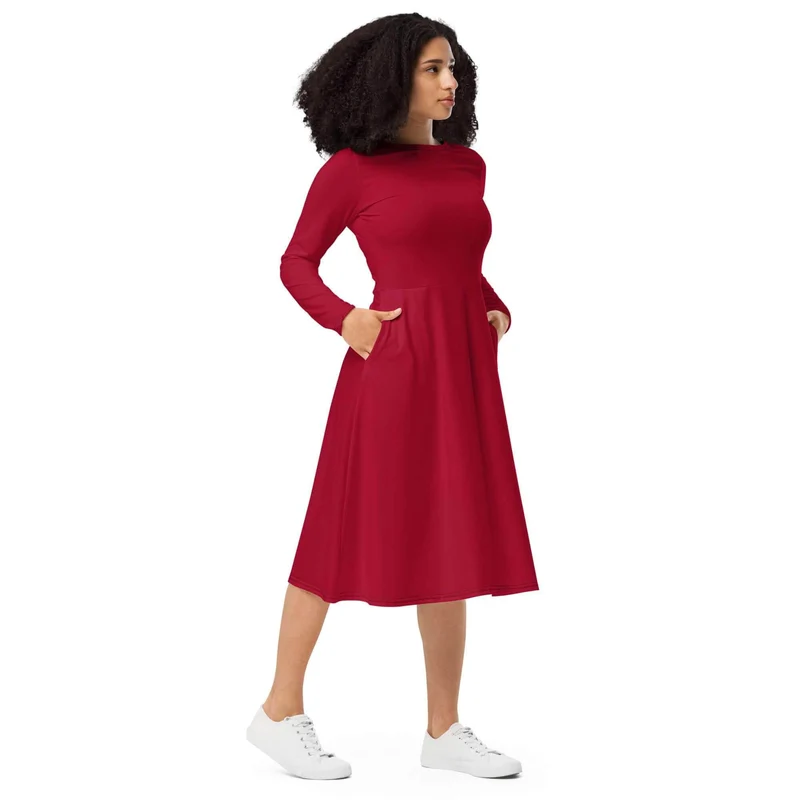 Red Midi Dress with Pockets: Everyday Luxury and Effortless Elegance.
