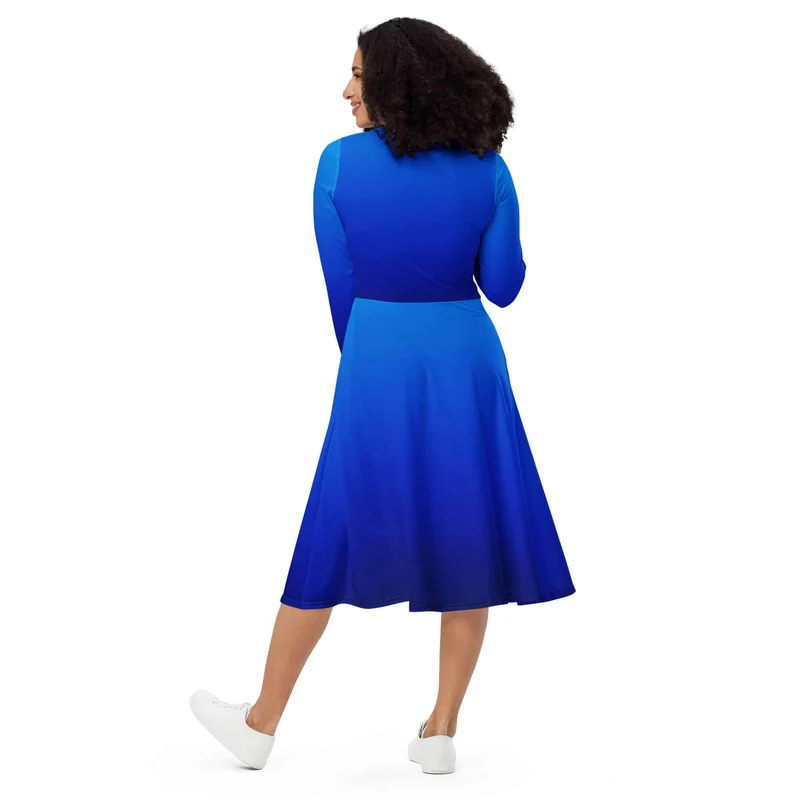 Shades of Blue: A Flowing Ombre Midi Dress for Comfort and Style