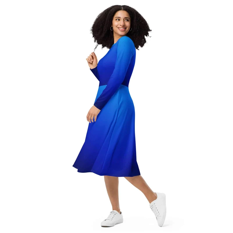 Shades of Blue: A Flowing Ombre Midi Dress for Comfort and Style
