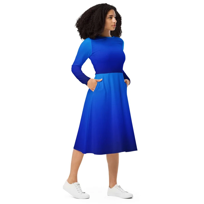 Shades of Blue: A Flowing Ombre Midi Dress for Comfort and Style