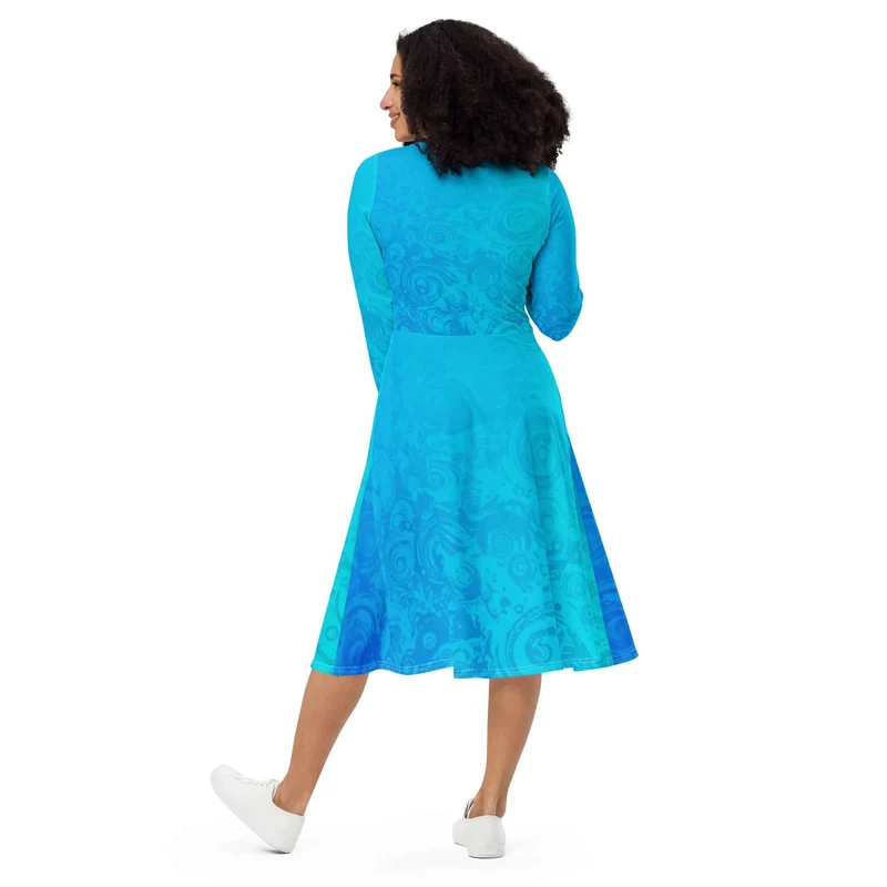 Oceanic Dream: A Wavy Turquoise Midi Dress for Comfort and Style