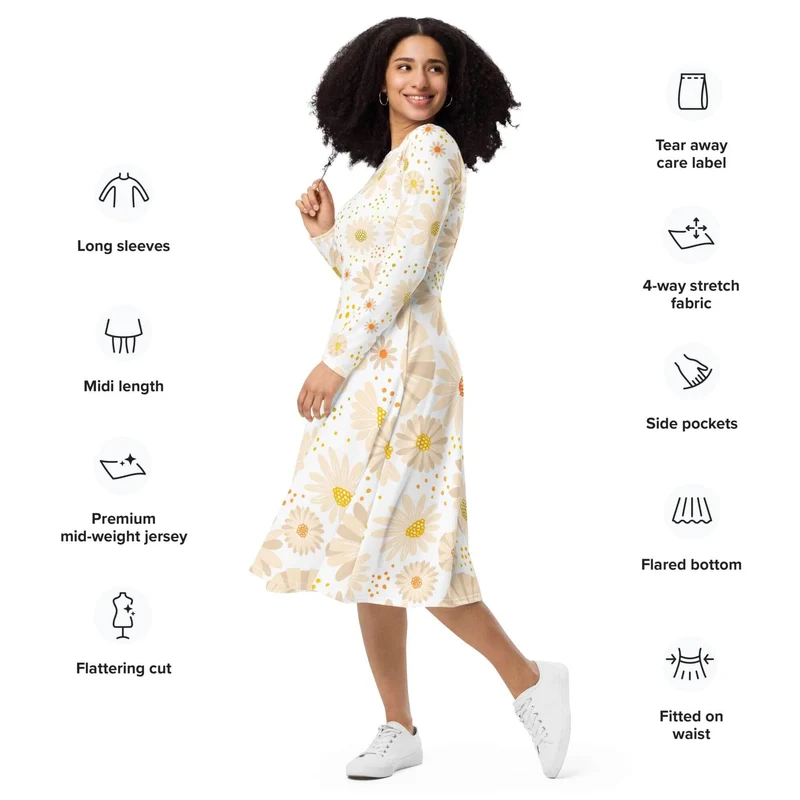 Charming Floral Dress with Long Sleeves – Always a Sunny Choice!