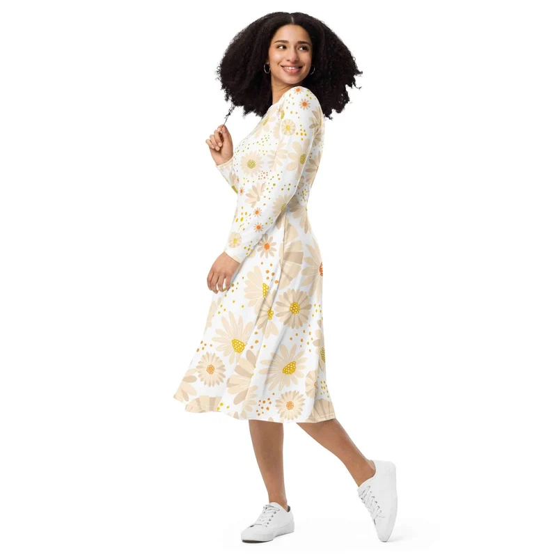 Charming Floral Dress with Long Sleeves – Always a Sunny Choice!