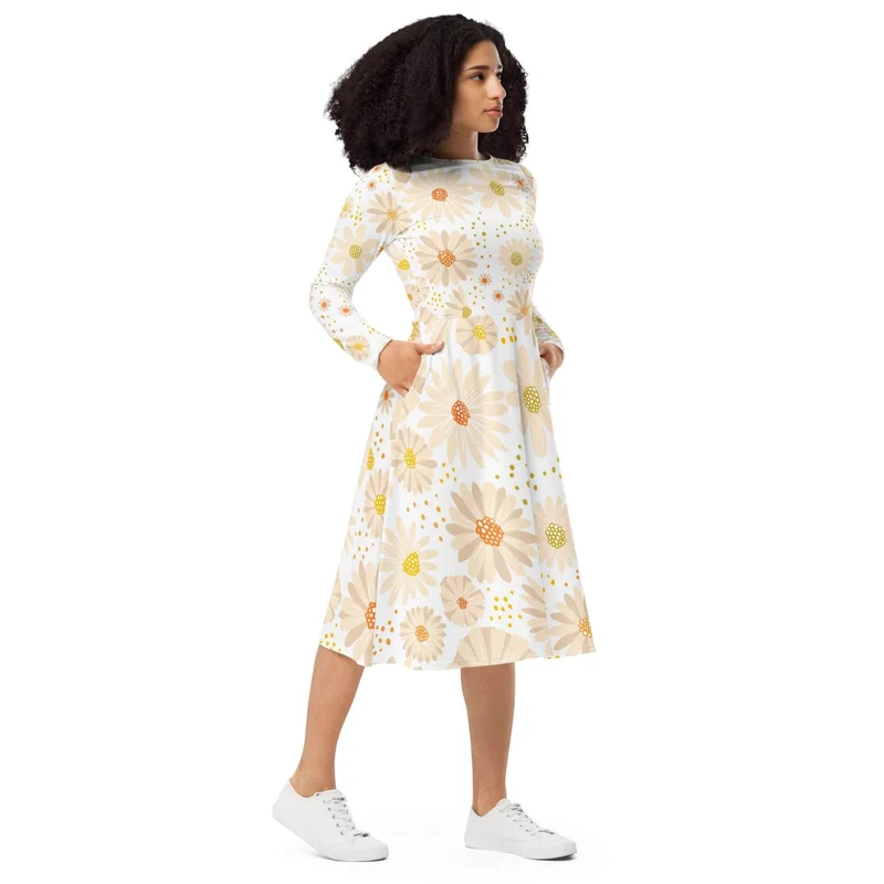 Charming Floral Dress with Long Sleeves – Always a Sunny Choice!