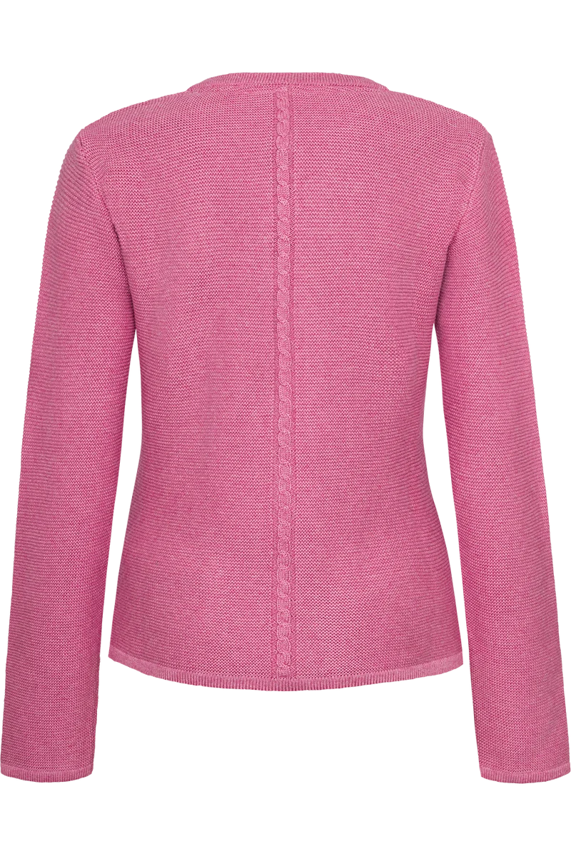 Damen Trachten-Strickjacke mit Zopfstrickmuster und Perlmuttknöpfen - altrosa