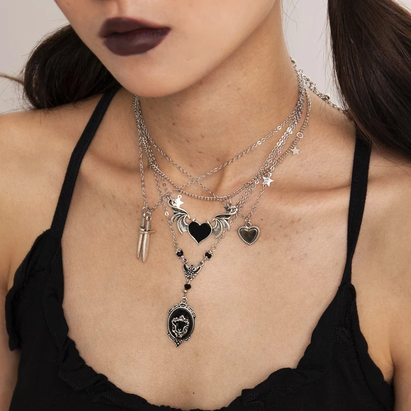 Damen Punk Herz Lagenkette Choker