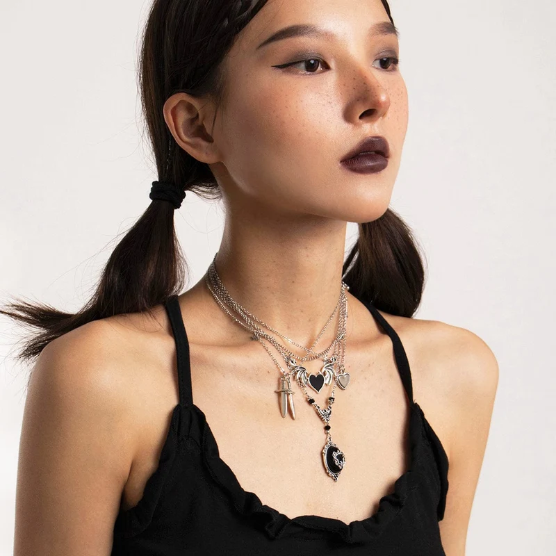 Damen Punk Herz Lagenkette Choker