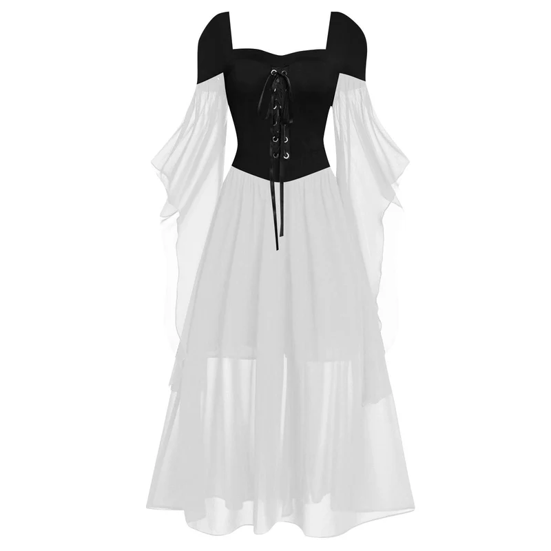 Gothic Hexenkleid mit Schnürung in Kontrastfarbe für Damen