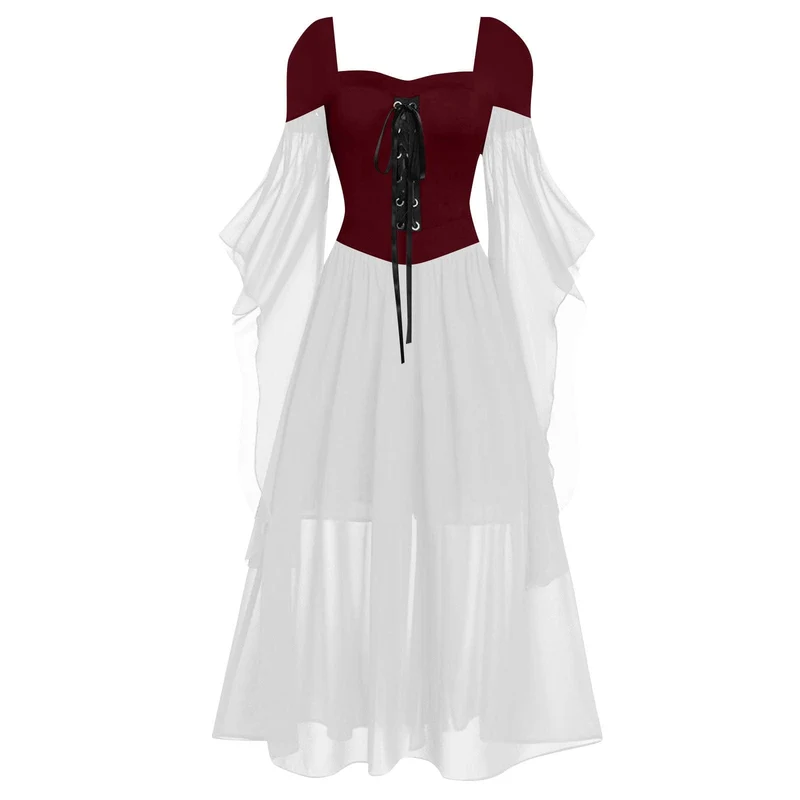 Gothic Hexenkleid mit Schnürung in Kontrastfarbe für Damen