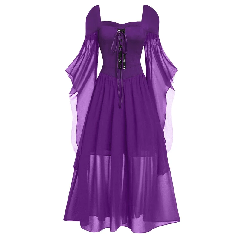 Gothic Hexenkleid mit Schnürung in Kontrastfarbe für Damen