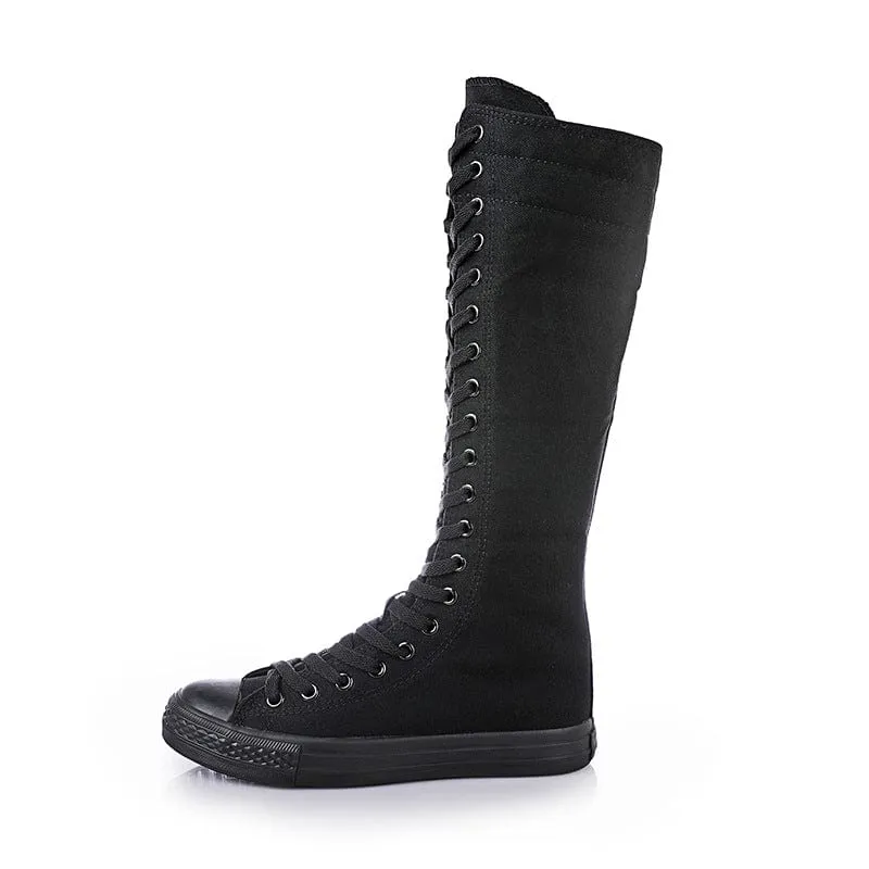 Punk-Schnürstiefel aus Canvas für Damen