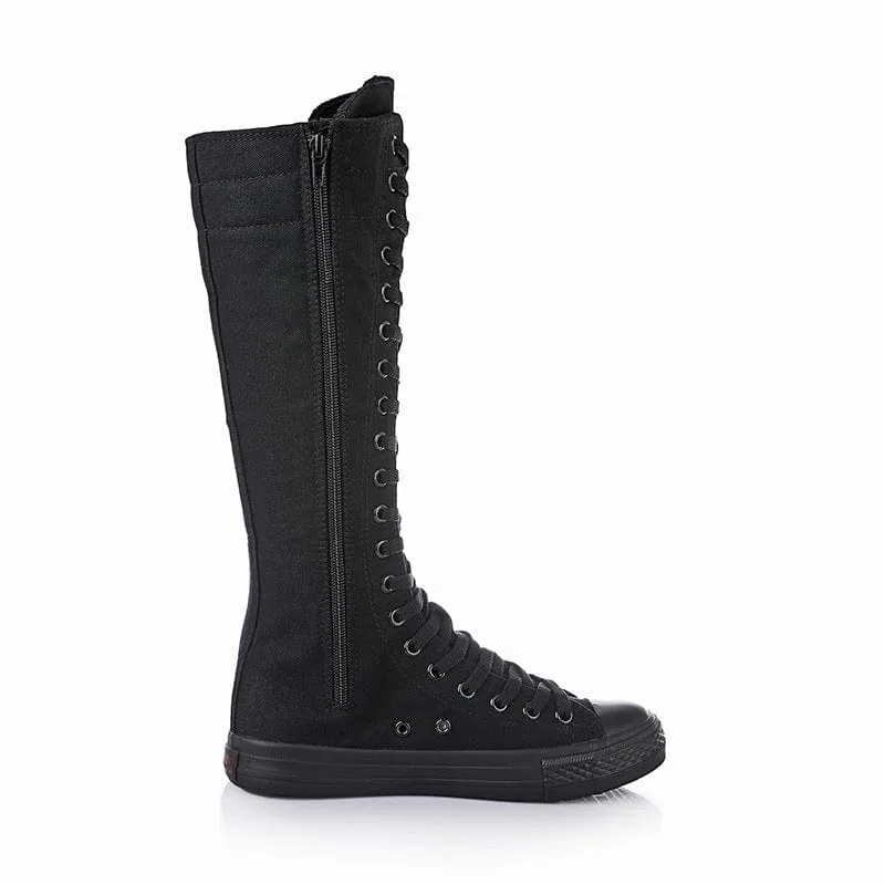 Punk-Schnürstiefel aus Canvas für Damen
