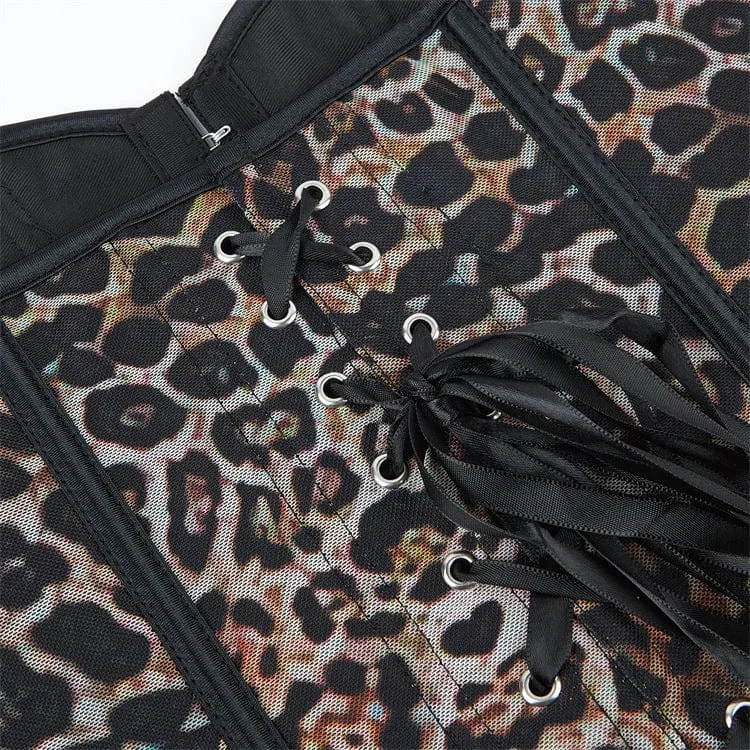 Gothic-Überbrustkorsett mit Leopardenmuster für Damen