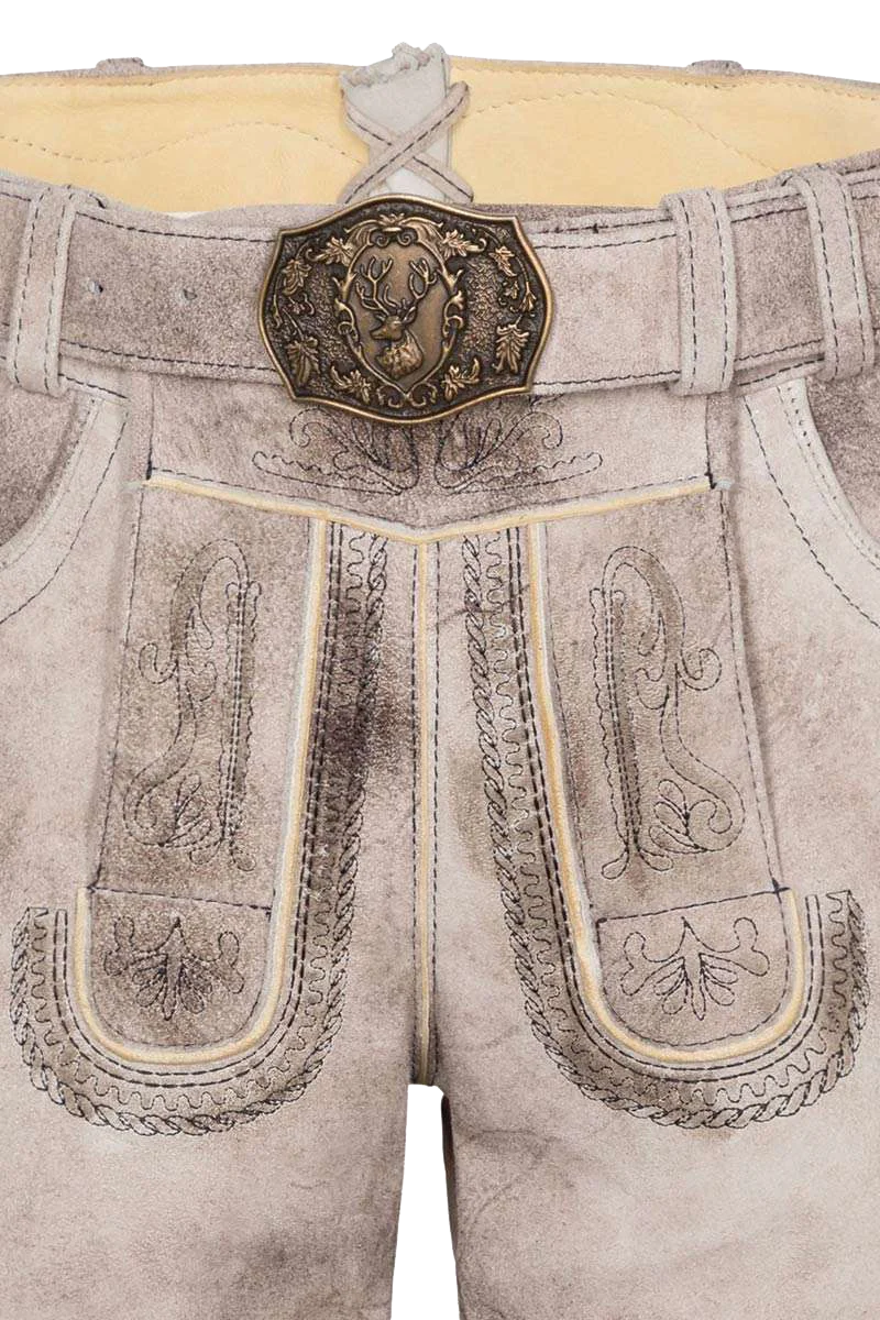 Herren Lederhose kurz mit Gürtel mit schwarzer Stickerei