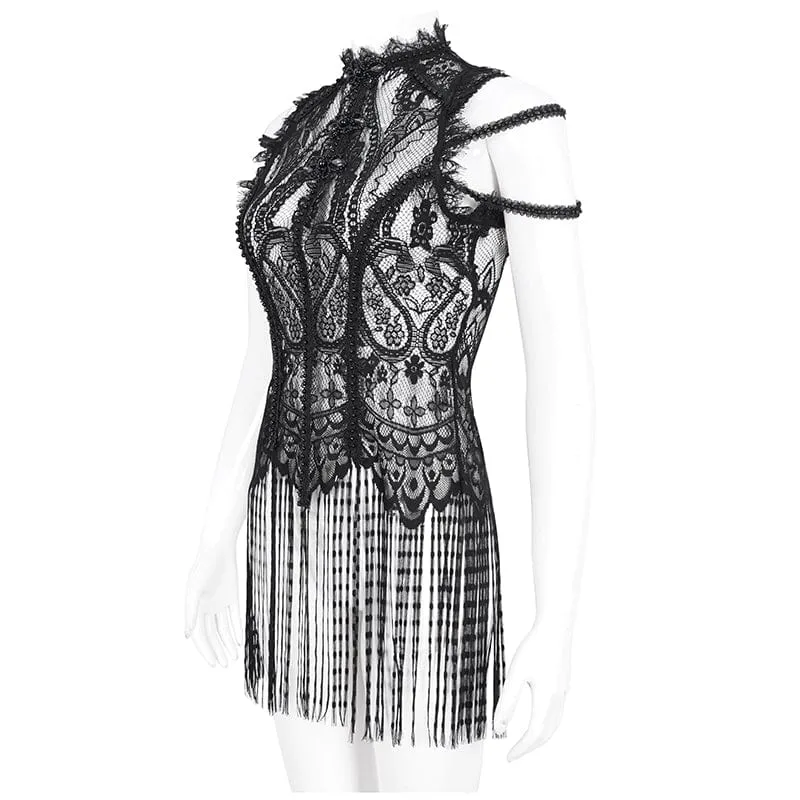 Damen-Top aus gehäkelter Spitze mit Gothic-Mesh-Blumenmuster