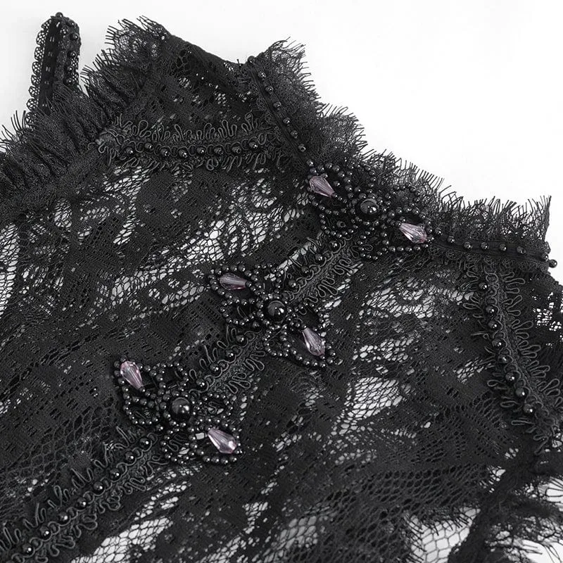 Damen-Top aus gehäkelter Spitze mit Gothic-Mesh-Blumenmuster
