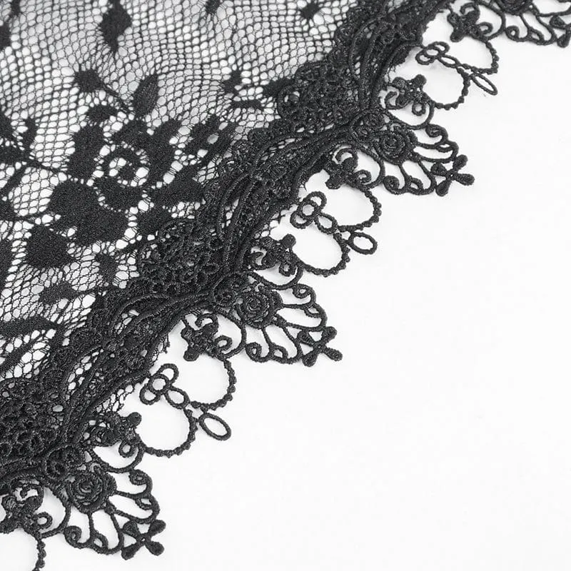 Damen-Cape im Gothic-Stil, Spitze, Netzstoff, hinten, geblümt, gehäkelt, mit Kapuze