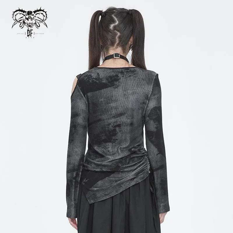 Damen-Punk-Batik-Langarmshirt mit Ausschnitten