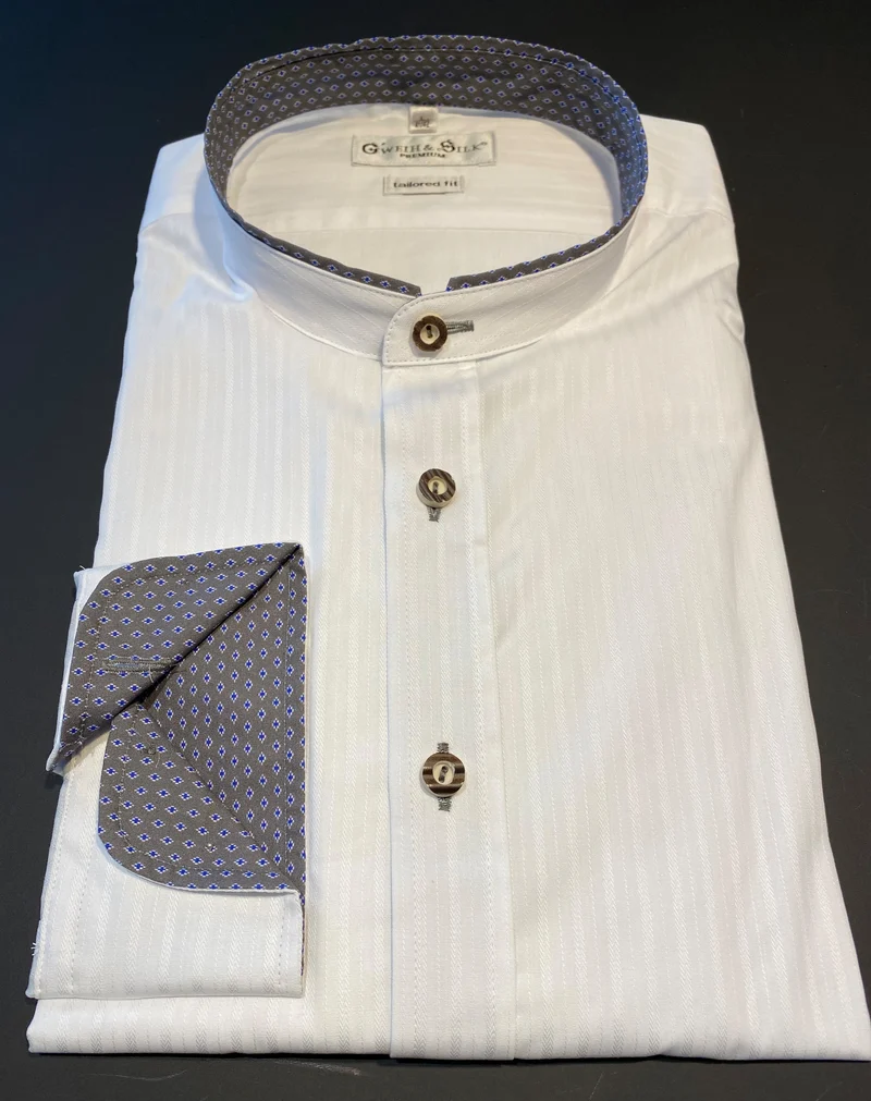 Trachtenhemd Langarm G´Weih & Silk Deutensee weiß grau