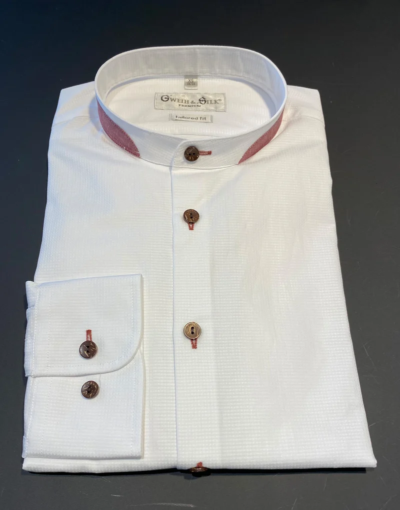 Trachtenhemd Langarm G´Weih & Silk Hopfensee weiß rot