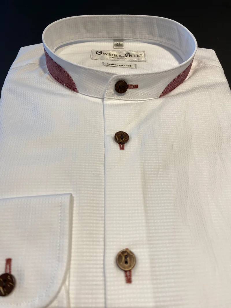 Trachtenhemd Langarm G´Weih & Silk Hopfensee weiß rot