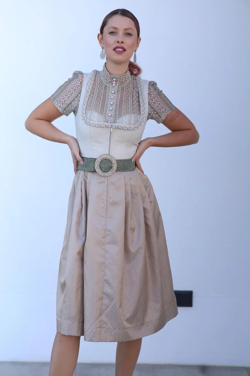 Dirndl Goldstich beige 75cm ohne Schürze