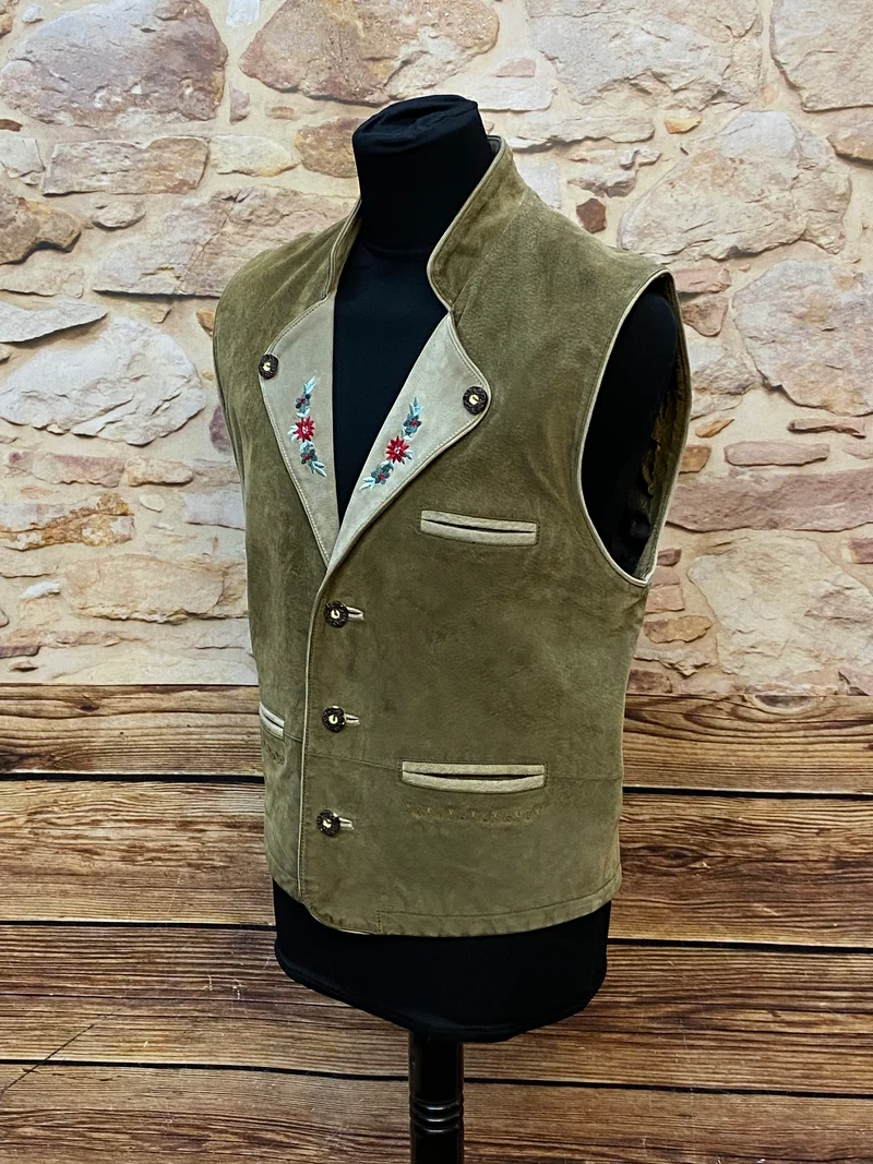 Vintage Trachtenweste Leder Stickerei Gr. 50